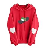 Eaylis Damen Langarm Herz Hoodie Sweatshirt Pullover Kapuzenpullover Tops Bluse, Freizeit Langarmshirt Pullover Teddy-Fleece Plüsch Kapuzenpullover Pulli Streetwear Langarm Sweatshirt H
