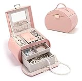 Chtom Aufbewahrungsbox Schmuckschatulle for Mädchen, abschließbare Schmuckhülle for Kinder, Schmuckveranstalter mit 2 Schubladen und Spiegel for Ringe, Armbänder, Ohrringe Schmuck Aufbewahrungsbox (F