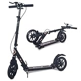 ISE Big Wheel Scooter Tretroller 200mm Roller Cityroller Klappbarer Scooter 93-107cm mit 2 Räder,Handbremse für Erwachsene und Kinder,belastet 100 kg,2 Farbeauswahl,nach EN957 geprüft (Sport-Style)