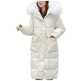 GOKOMO Damen Langer Daunenjacke Wintermantel Über das Knie Mit Kapuze Langarm Slim Fit Baumwollkleidung Damen Lang Mantel Warm Halten Herbst und Winter Modish Jacke(L,Beige)