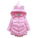 SXSHUN Daunenjacke Mädchen Kinder Wintermantel mit Kapuze Jacke Verdicken Warm Kapuzenparka Winter Cartoon Muster,Rosa,104-110(Größenetikett:110)