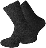 normani 2 Paar Damen Kuschel Flauschsocken aus weichem und wärmendem Material Farbe Schwarz Größe 35-38