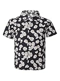Oyolan Kinder Freizeithemd Jungen Hemd Kurzarm Beach Print Hawaiihemd Lässige locker Kurzarmhemd Hemdbluse Schwarz 80-86