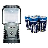 VARTA 4 Watt LED Camping Lantern L20 3D Campinglampe Gartenlaterne Zeltlampe Laterne Leuchte Lampe Taschenlampe Flashlight spritzwassergeschützt & Longlife Power D Mono LR20 Batterie (4er Pack)