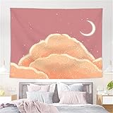 YYRAIN Nordic Polyester Sternenhimmel Gelber Mond Wandbehang Home Wandkunst Dekoration Wandteppich Multifunktionale Strandtuch Tagesdecke 39x28 Inch{W100xH70cm}