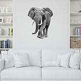 tjapalo® vr98 3d Wandtattoo Elefant Kinderzimmer Wandtattoo Wohnzimmer Elefant schwarz weiß wandtattoo afrika tiere Wandbild selbstklebend, Größe: H70xB58