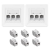 kwmobile Keystone Dose Modul Set - 6X Keystone Modul 2X Netzwerkdose 3-Port CAT 6A Kabel - 10Gibt/s geschirmt Metall Gehäuse RJ45 Schnapp