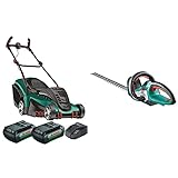 Bosch Akku Rasenmäher Rotak 430 LI (2 Akku, 36 Volt, Ladegerät, Karton, Grasfangkorb: 50 l, 43 cm/2-7 cm) & Akku Heckenschere AdvancedHedgeCut 36 (ohne Akku, Schnittlänge: 540 mm, 36 Volt System)