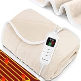 KESSER® Heizdecke aus Plüsch 200x180cm Beige TÜV SÜD GS geprüft | elektrische Wärmedecke mit Timer Abschaltautomatik | Kuscheldecke Decke | 9 Temperaturstufen | waschbar bis 40°C | Digitalanzeig