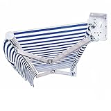 0℃ Outdoor Gelenkarmmarkise, Einziehbare Klemmmarkise mit Handkurbel Balkon, Sonnenschutz, Anti-UV und Wasserabweisend, Sonnenschutz, Terrassenüberdachung, für Hof, Balkon, Restaurant,Blue White,4x3