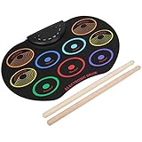 COHU E-Drum-Pad, Leichtes tragbares faltbares Percussion-Musik-Silikon-Elektro-Schlagzeug Farbiger Roll-Up Akku Dual USB Power Teaching Drum Übungspad mit Drumsticks für Kinder, Anfänger(Bunt)
