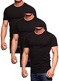Jack and Jones Herren Basic T-Shirt 3er Pack Tee V -Neck Ausschnitt oder Rundhals Slim Fit Weiß Schwarz Blau Grau Rot (O-Neck 3er Pack Black, M)