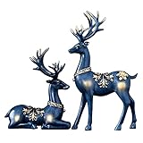 MAYIAHO Blau Skulptur Hirsch Home Deko, Figuren Wohnzimmer Modern Zum Hinstellen Rentier Elch FrüHling Wohnungs Fensterbank Innen, Statue BüRo Artikel Kantenhocker Groß Rehe Jagd Weihnachts (blue-big)