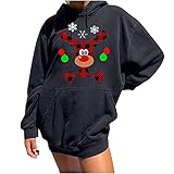 Chrismas Sweater Pulli Rundhals Xmas Weihnachtspulli mit Verdickt Plus Weihnachts-Sweatshirt Lange Ärmel T-Shirt Frauen Christmas Gedruckt Tunika Langarm Festliches Long