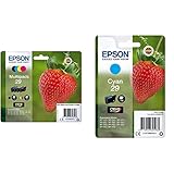 Epson Multipack Fraise - Tinte Claria Home Schwarz Cyan Magenta Gelb & Original 29 Tinte Erdbeere, XP-235 XP-332 XP-335 XP-432 XP-435 XP-245 XP-342 XP-345 XP-442 XP-445 XP-247 XP-257, (Cyan)