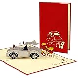 LIN POP UP Karte - 3D Grußkarte zur Hochzeit Verlobung - 3D Klapp-Karte mit Hochzeits-Auto Ballons - Hochzeits-Glückwunsch - Hochzeitseinladung