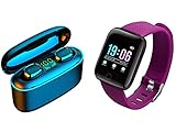 QWERT D13 Smart Armband Gesundheit Fitness Wasserdicht Sport Smart Watch Und Bluetooth Wireless 5.0 TWS Drahtloser KopfhöRer Sport Stereo In-Ear-KopfhöRer Mini-Headset (Violett)