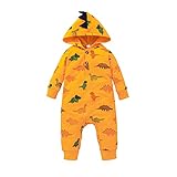 Baby-Overall mit Kapuze Cartoon Dinosaurier Drucken Strampler Kleinkind Jungen Mädchen Overall Button Onesies Oberbekleidung Herbst Winter Lässige Overalls Play