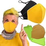 Cussi - Wiederverwendbare Hygienische Stoffmaske, zertifiziert UNE 0065:20 und BFE zertifiziert 99 %, waschbar bis zu 20 Zyklen – Packung mit 2 Masken, Etui, extra Filter (MOSTAZA)