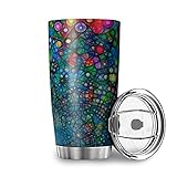 Reisebecher mit Deckel Bunter Geometriekreis Vakuumisolierte Edelstahl Becher 3D-Muster Travel Mug 100% dicht isoliert Becher Camping White 600