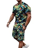 URVIP Herren Sommer Jogginganzug 2-Teiliges Outfit Sport Set Kurzarm Tier 3D-Digitaldruck Freizeit Kurze Sets Trainingsanzug Attraktiver Sporthose Freizeitanzug Multi-35 2XL