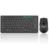 Rii Tastatur Maus Set Kabellos, 2.4G Kabellose Kompakte Tastatur mit Funkmaus für Laptop, PC und Smart TV, Deutsches QWERTZ Layout, Schw