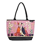 VON LILIENFELD Handtasche Damen Kunst Motiv Katzen Rosina Wachtmeister Lilien Shopper Maße L42 x H30 x T15 cm Strandtasche Henkeltasche Bü