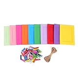 ewtshop® 50 Stück Papier-Bilderrahmen, Bilderrahmen aus Pappe in 10 Farben + Schnur + Bunte Miniwäscheklammern, Fotorahmen, DIY, Collage zum selbst g