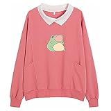 Hirolan Herbst Winter Bluse Tops Damen Pullover Mit Netter Frosch Drucken Kent Kragenmund LäSsige Lose Tunika Nette Cosplay KostüM Tops Mit Taschen Weihnachtspullover Langarmshirt Druck