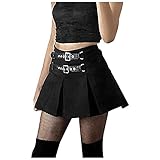 Damen Gothic Punk Rock Schwarz Harajuku Stil Kurz Mini Skater Röcke Faltenrock für Karneval Fasching Party