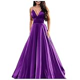 Damen Spaghetti Satin Lange Ballkleider Rückenfreies Brautjungfer Kleid Abendkleid Große Größen Partykleid Hohe Taillen Elegant Stilvolles Frauenkleid Kleider Maxikleid V-Ausschnitt Cocktailk