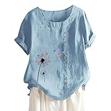 Frauen Casual Blumendruck Kurzarm O-Ausschnitt Übergröße T-Shirt Top Bluse Süß Sommer Shirt Mädchen, blau, X-Larg
