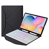 HaoHZ Tastatur Hülle für Galaxy Tab S6 Lite 10,4 Zoll - Englisches Und Deutsches Layout, Kabellose, Abnehmbare Tastatur Mit Hintergrundbeleuchtung, Kompatibel Für SM-P610/SM-P615,Weiß