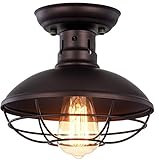 OUKANING Vintage Deckenleuchte Schwarz Metal Ceiling Light E27 Semi Flush Mount Ceiling Light Vintage 8,7 inch Deckenlampen Industrielampe Lamp