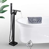 Rozin Schwarz Wasserfall Auslauf Freistehende Armatur Badewanne Wasserhahn mit 59' Handbrause Badezimmerarmatur S