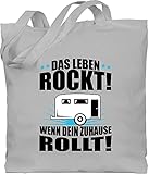 Shirtracer Hobby Outfit - Das Leben rockt! Wohnwagen schwarz - Unisize - Hellgrau - jutebeutel wohnwagen - WM101 - Stoffbeutel aus Baumwolle Jutebeutel lange Henk