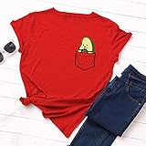 zzzddd Frauen Kurzarm Damen Avocado Muster T-Shirt Sommer Damen Rot Reine Baumwolle Atmungsaktive T-Shirt Damen Sommermode Casual Kurzarm Top, M
