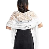 Ladiery Damen Blumen Umschlagtuch Umhang Schal Spitzenschal Flügel Schal mit Quasten, weiches Netz Fransen Wraps für Hochzeit, Party