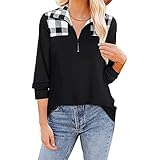 Frauen Herbst- und Wintergitterdrucke Spleißen Reißverschluss Revers Langarm Lässige Mode T-Shirt Jacke Damenbekleidung