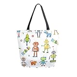 RELEESSS Cartoon Roboter Frauen Canvas Tote Bag Strandtasche Einkaufstasche Schultertasche H