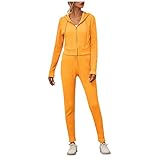 DUIGUN Damen Reißverschluss Freizeitanzug Wintermode Einfarbig Vollarm Casual Zweiteiler Hosenanzug Pullover Lange Hosen Zweiteilige Hausanzug Hoodie Sweatshirt 2-teiliges Trainingsanzug S