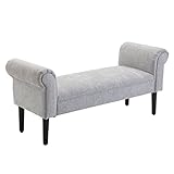 HOMCOM Polsterbank Sitzbank Lounge Sitzhocker Flurbank Bettbank elegant mit gerollten Seiten Leinenstoff Schaumstoff Polyester Hellgrau 132 x 45,5 x 58