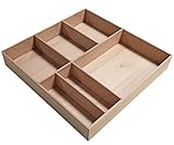 FACKELMANN Org.-Box Stanford/Organisations Box aus stabilem Buchenholz/Maße (B x H x T): ca. 38 x 4,5 x 37 cm/Ordnungssystem für Schubladen mit 6 Fächern/Farbe: Braun hell/Breite: 38