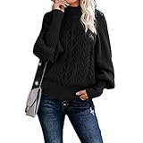 Tekaopuer Lässiger Damen-Pullover, grober Knopf, Strick-Sweatshirt, einfarbig, Rollkragen, Winter, asymmetrischer Pullover, Z9-black, XXX-Larg