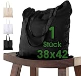 Baumwolltasche 38 x 42 cm SCHWARZ unbedruckt lange Henkel Stofftasche Tragetasche Umhängebeutel Baumwollbeutel Jutebeutel ÖKO-TEX® Stoffbeutel Einkaufsbeutel Einkaufstasche leinentasche BREMER H