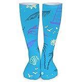 ZVEZVI Crew Socken Herren Damen Sportsocken 40cm, Sommer Skizze Zeichnungen Flecken Palm Herren Lustige Crew Socken Verrückte Neuheit Spaß Socken für Männer Frauen 15.7