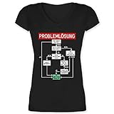 Sprüche Statement mit Spruch - Problemlösung - M - Schwarz - Tshirt Damen mit sprüchen - XO1525 - Damen T-Shirt mit V