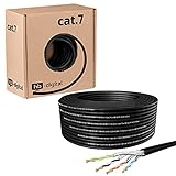 hb-digital 50m Cat 7 Verlegekabel Outdoor schwarz AWG23/1 PE S/FTP doppelt geschirmt PIMF Reines Kupfer 1000MHz 10Gbits Netzwerk Installation Ethernet Roh-/Erdverlegung Datenkabel für Außenb