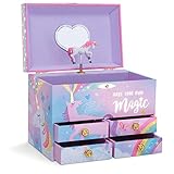 Jewelkeeper - Zuckerwatte Einhorn große musikalische Schmuck Aufbewahrungsbox mit 4 ausziehbaren Schubladen, Schmuckkästchen Mädchen - Over the Rainbow M