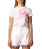 Love Moschino Damen Heart-Shaped Lollipop&Logoprint T-Shirt, Weiß (Optical White A00), 34 (Herstellergröße: 40)